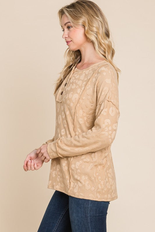 Textured Top with Button Neckline