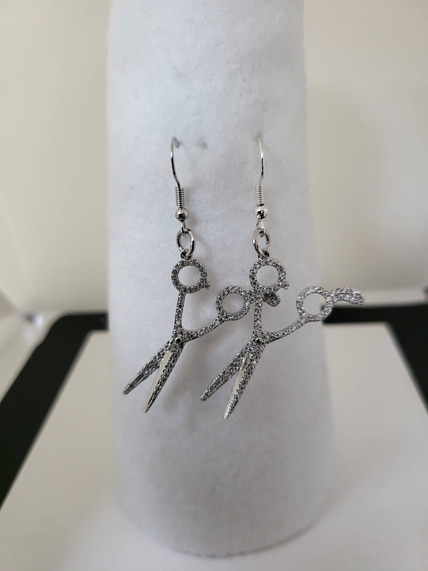 Cubic Zirconia Etched Scissor Earrings
