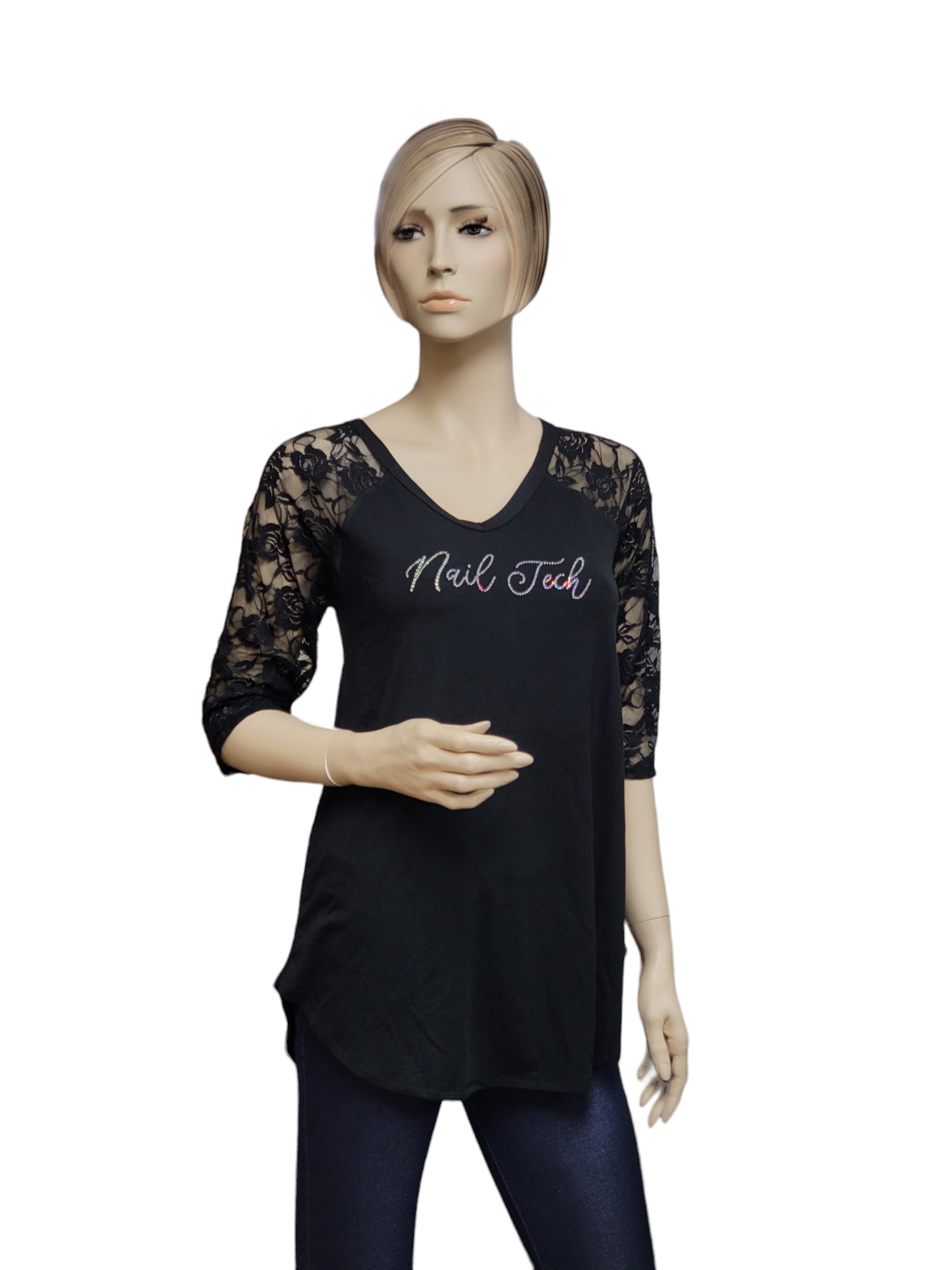 Nail Tech 3/4 Lace Sleeve Tunic