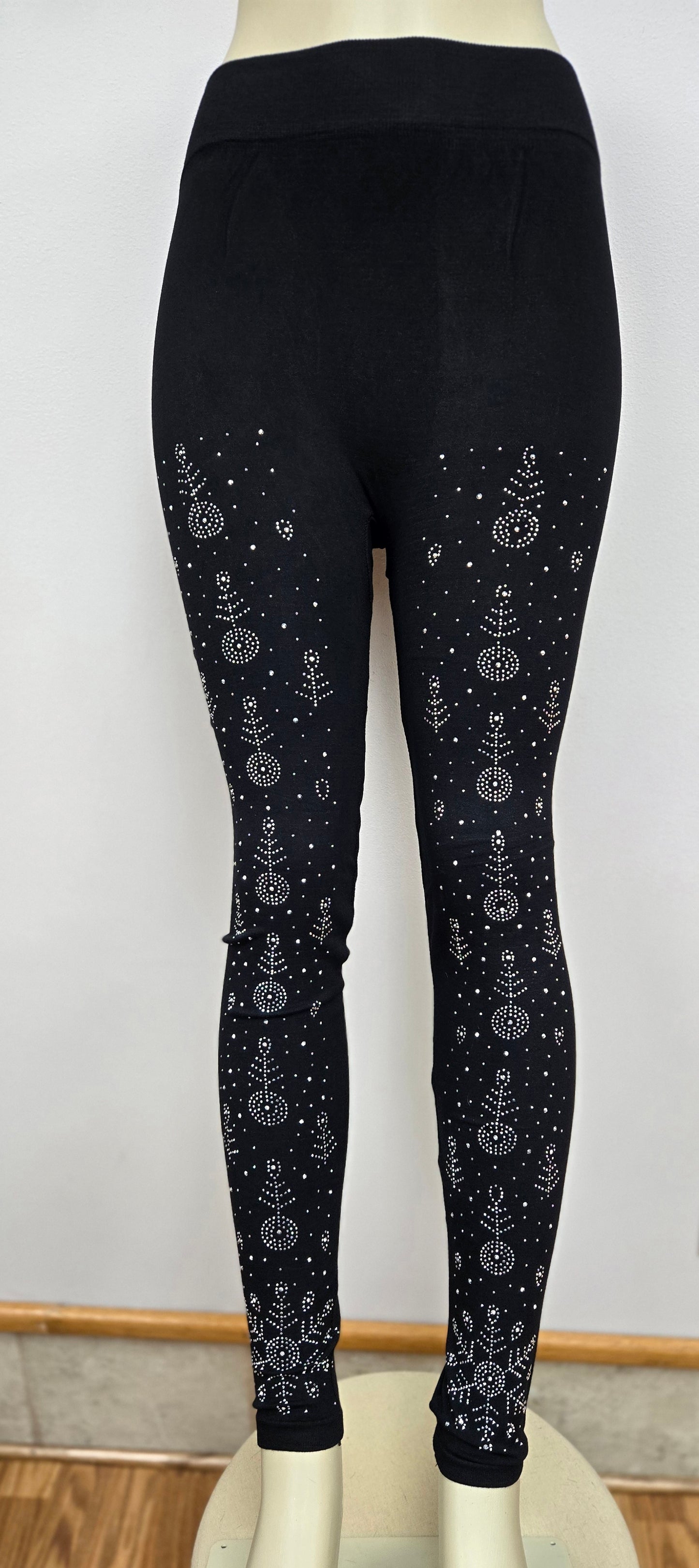 Leggings with Rhinestones on Front of Leg