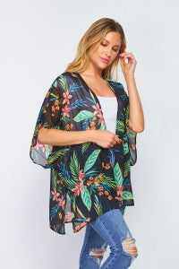 Tropical Floral Print Sheer Kimono