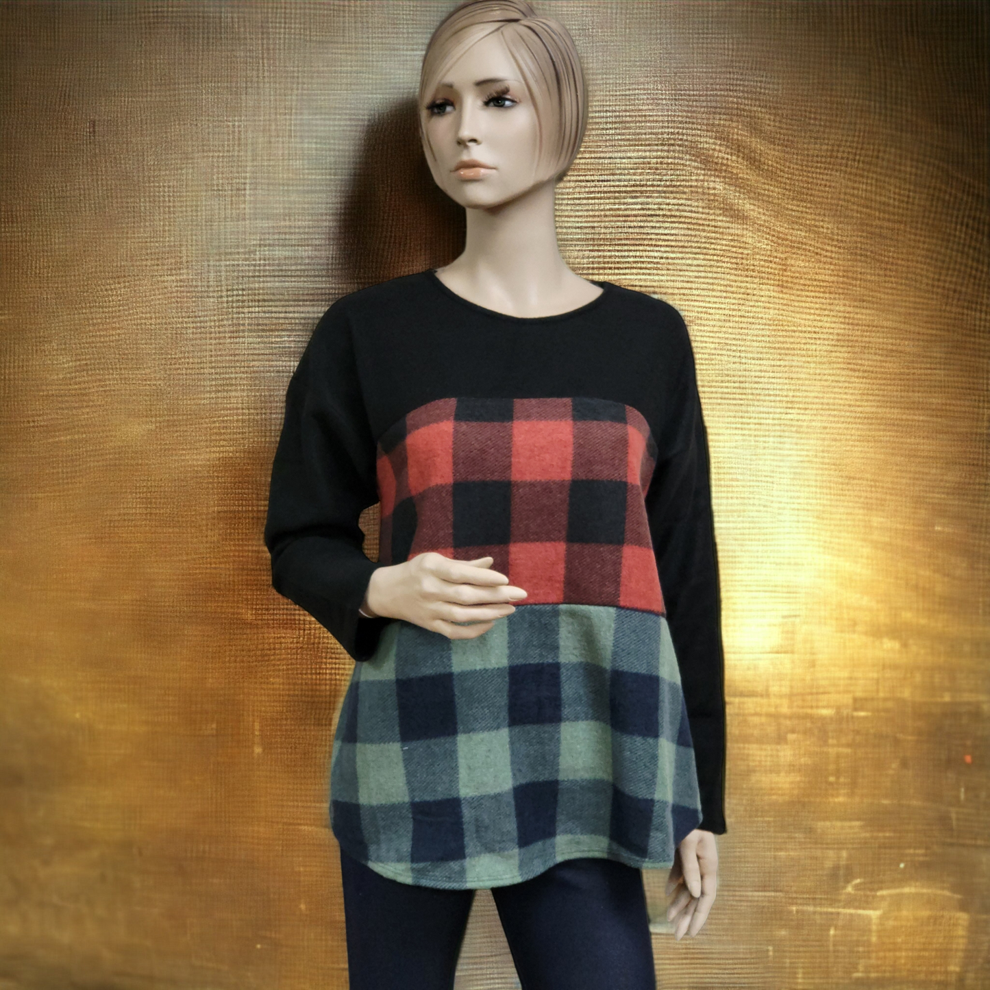 Two Tone Plaid Sweater