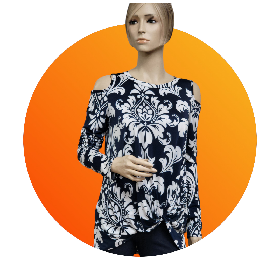 Filagree Long Sleeve Cold Shoulder Top