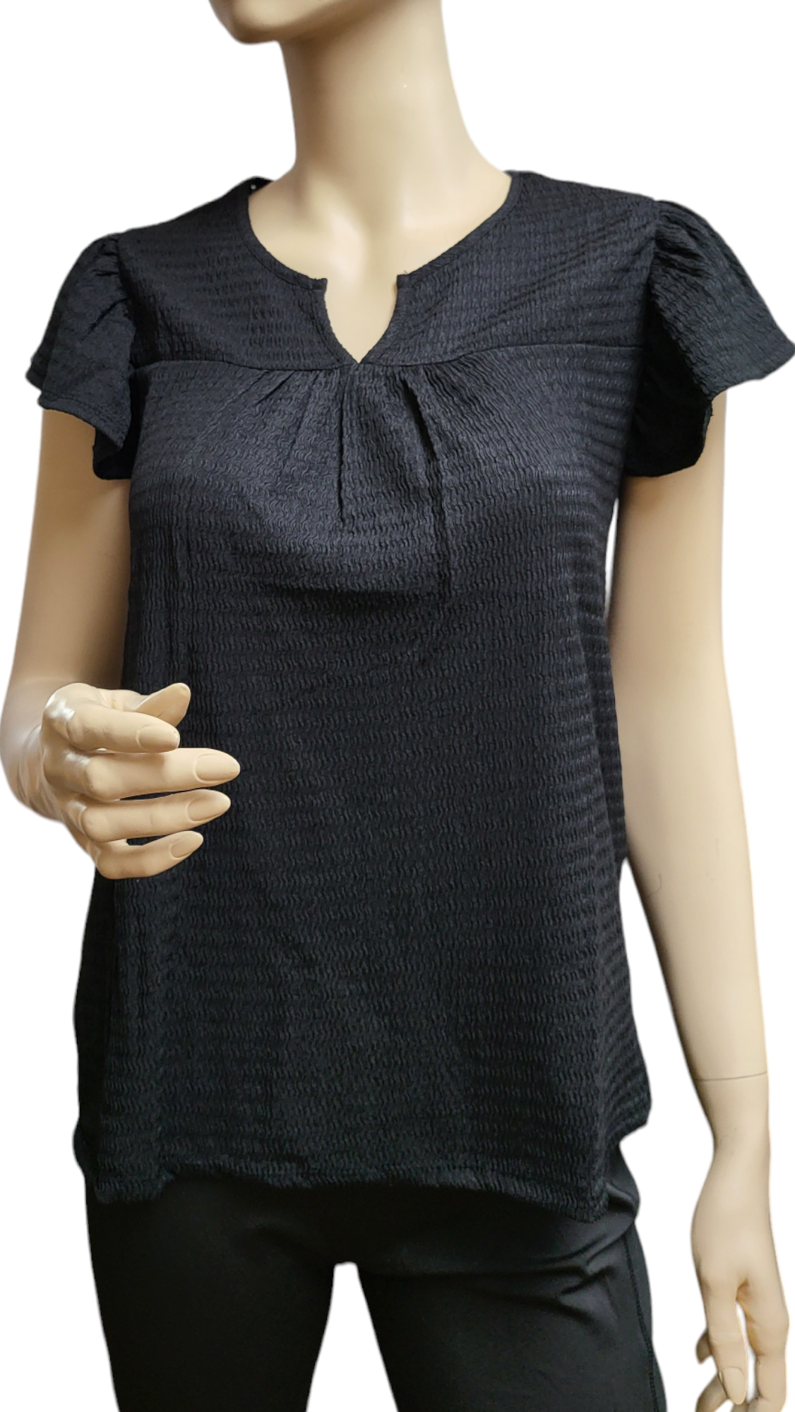 Ruffled Short Sleeve Top with Crinkle Fabric