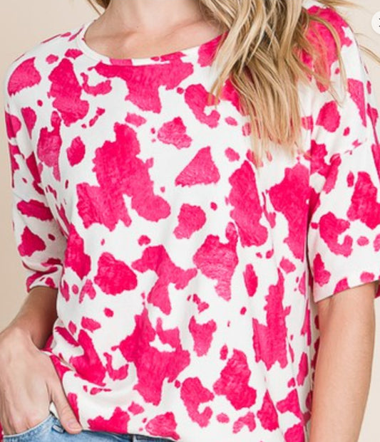 Loose Fit Cow Print Top