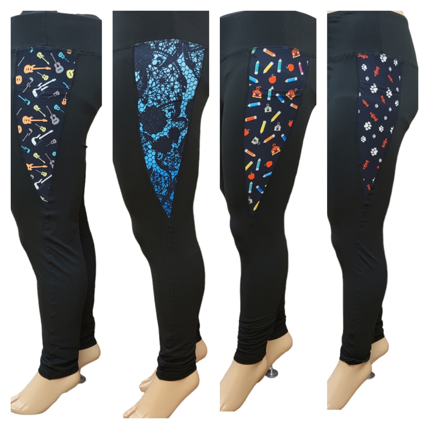 V Shaped Pocket Leggings "Teacher" "Paws" " Guitar" "Lace"