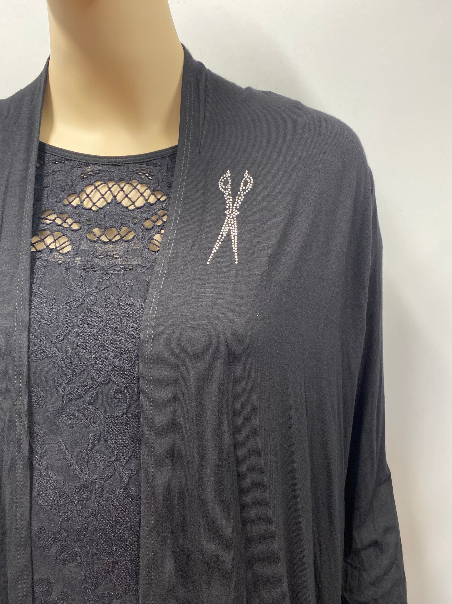 Stylist Mid Length Cardigan with Scissor Rhinestone