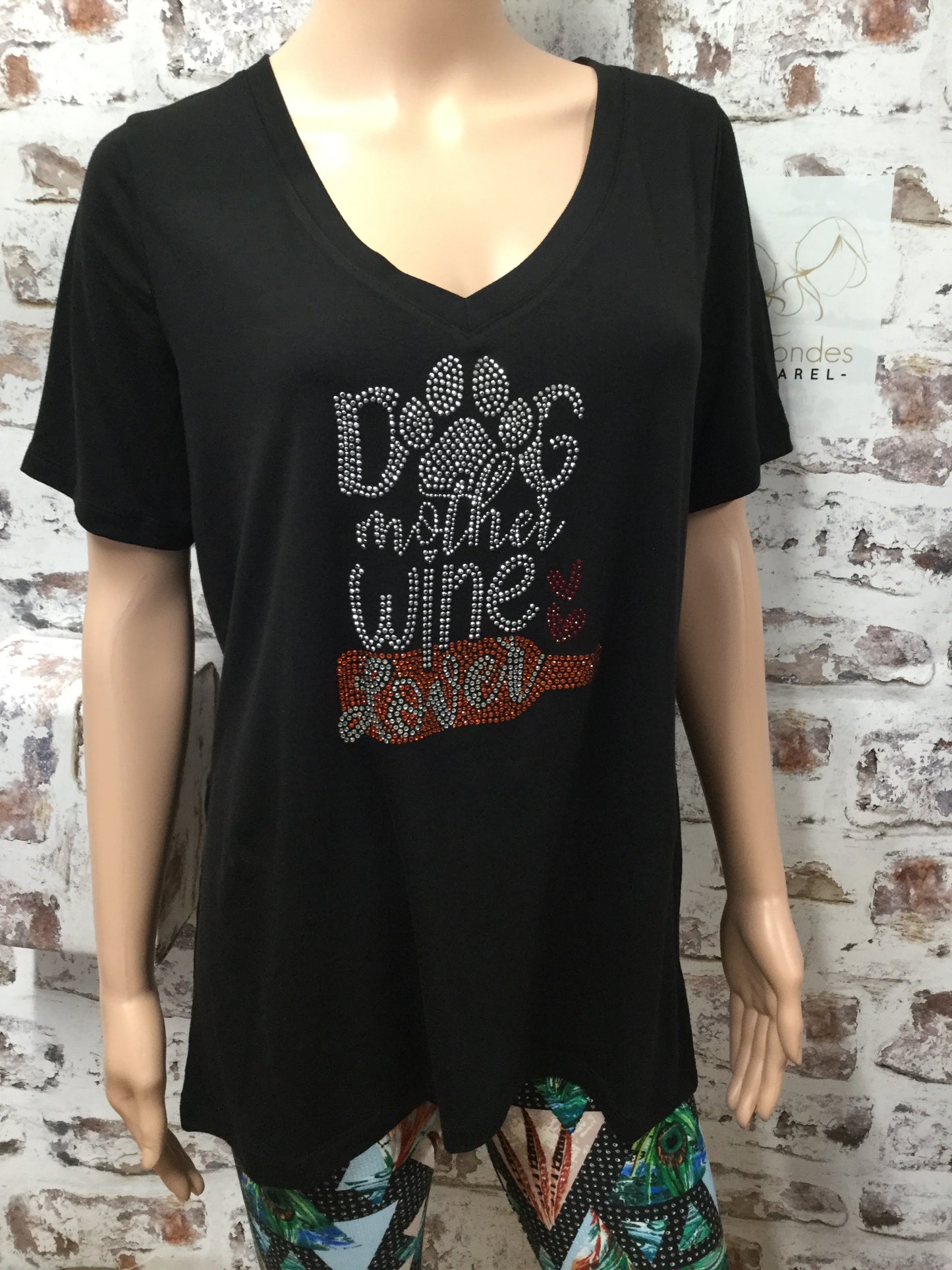 Black  V-Neck Custom Rhinestone Tops