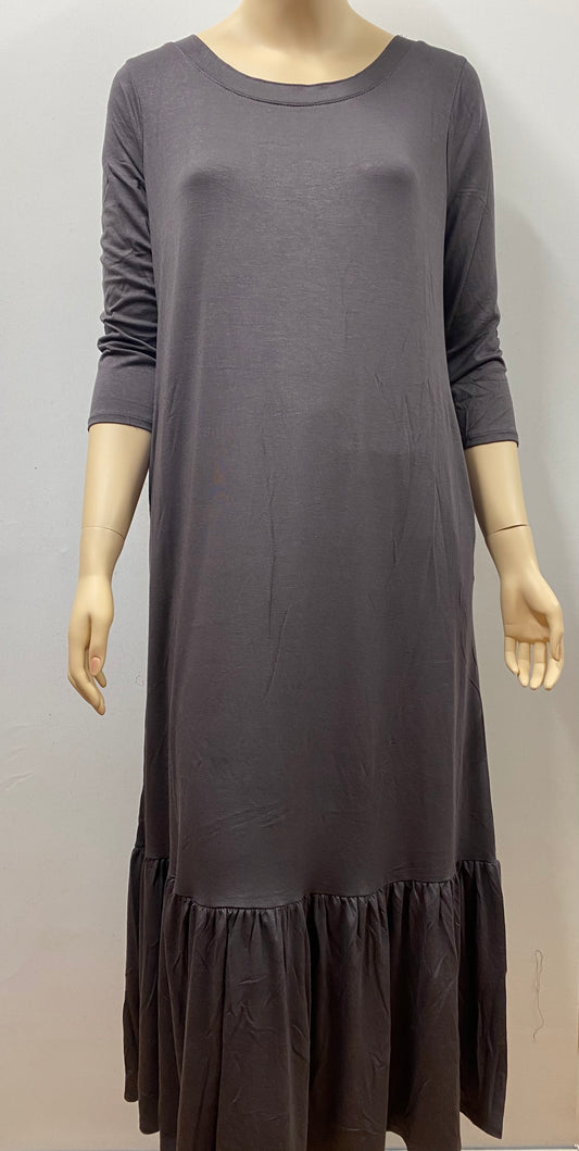 Viscose 3/4 Sleeve Ruffle Hem Long Dress