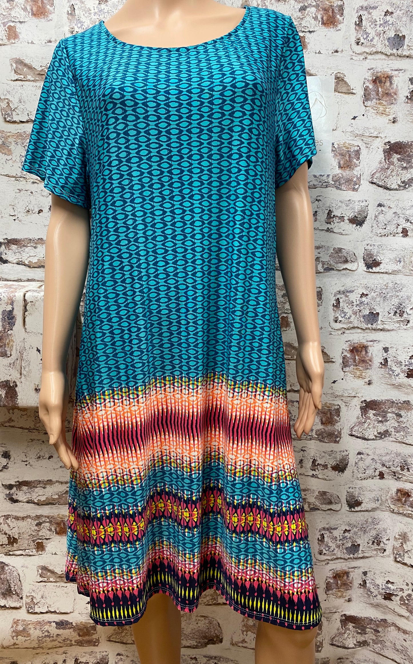 Teal Knee Length Plus Size Dress with Pockets