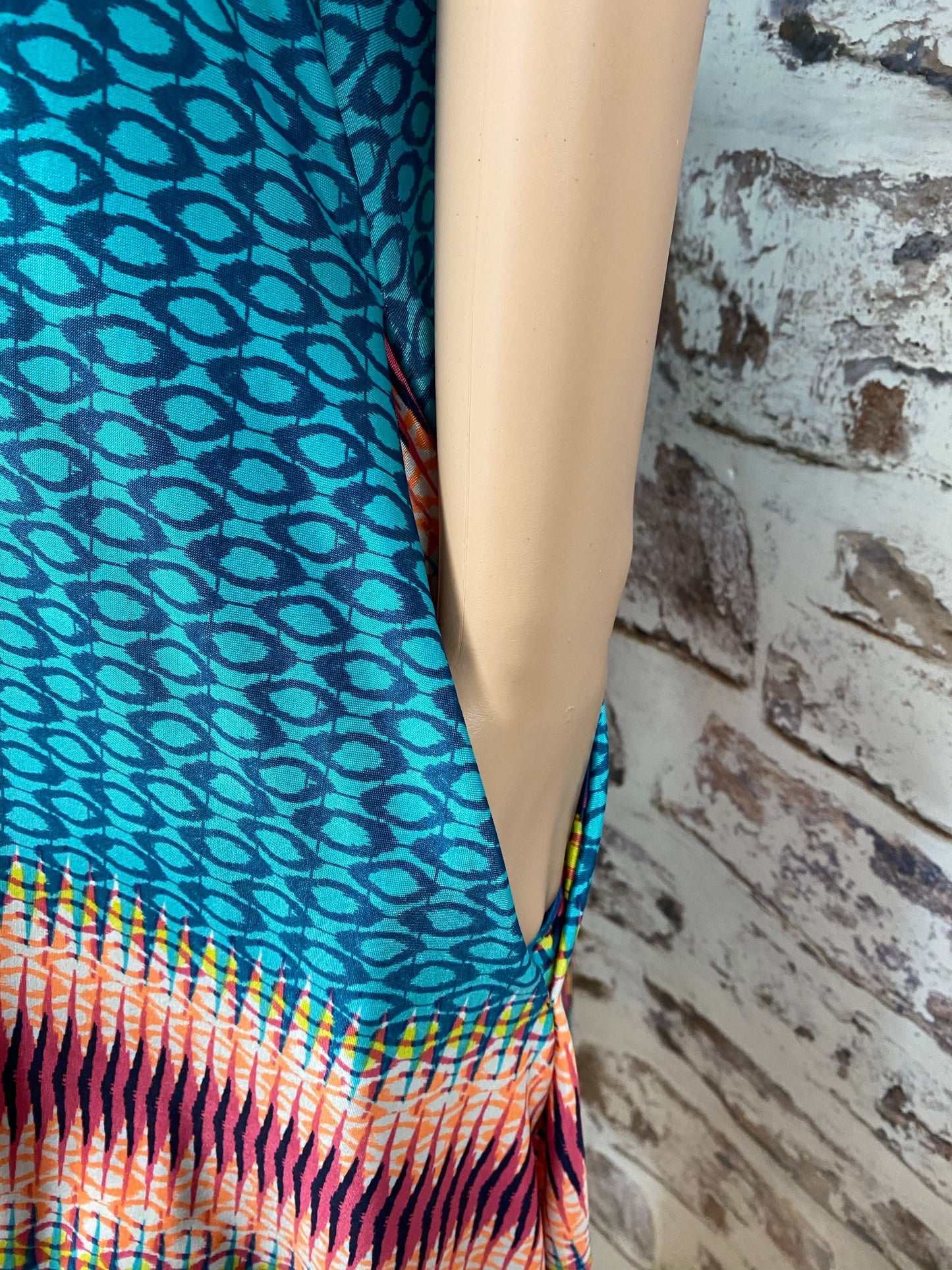 Teal Knee Length Plus Size Dress with Pockets