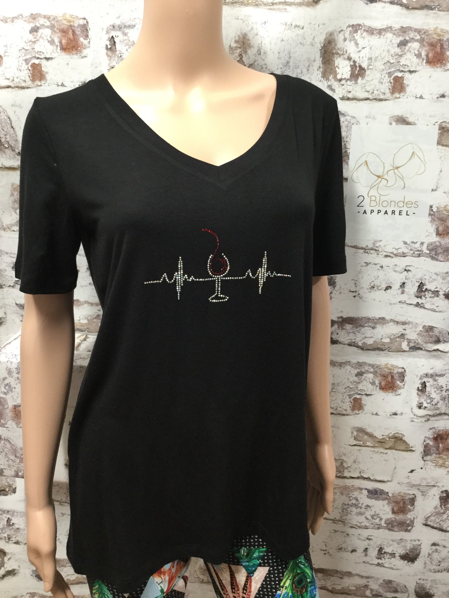 Black  V-Neck Custom Rhinestone Tops