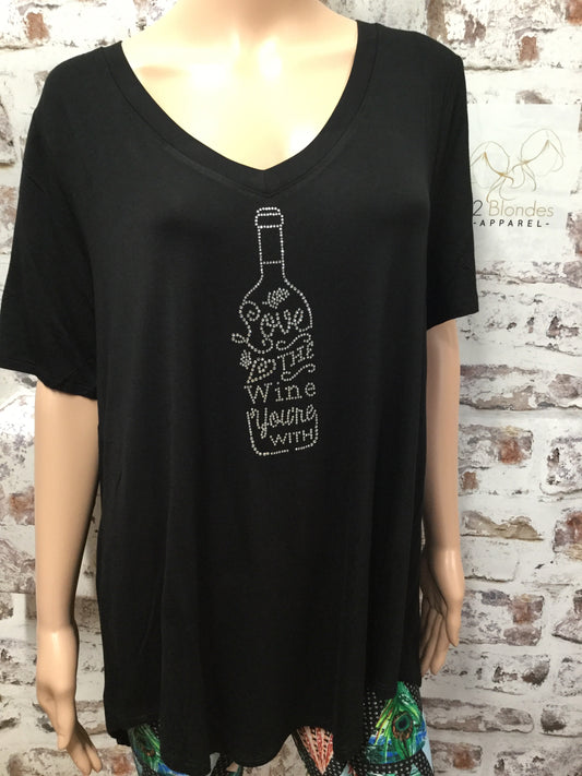 Black  V-Neck Custom Rhinestone Tops