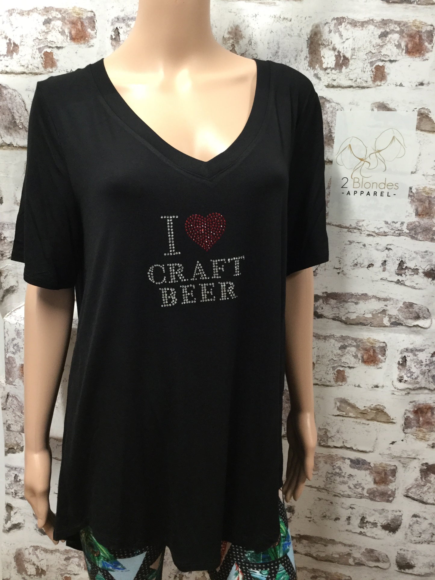 Black  V-Neck Custom Rhinestone Tops