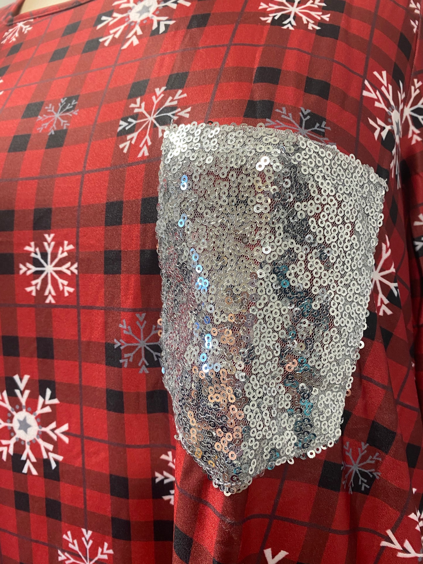 Plus Size Snowflake Dress with Sequins Pocket
