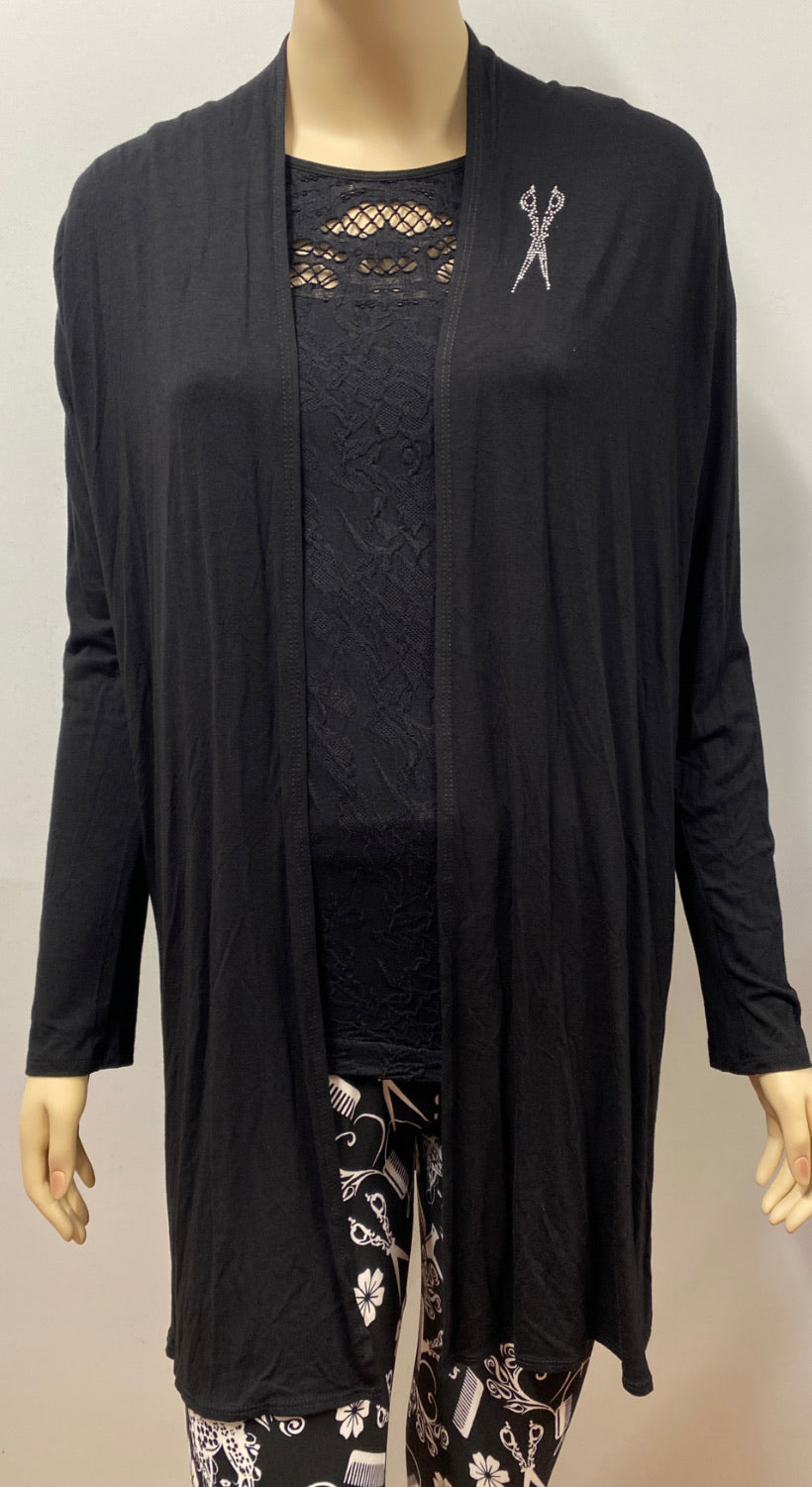 Stylist Mid Length Cardigan with Scissor Rhinestone