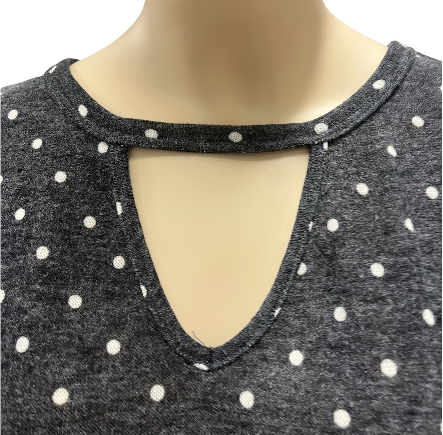 Charcoal Keyhole V Neck Sweater w/ Polka Dots