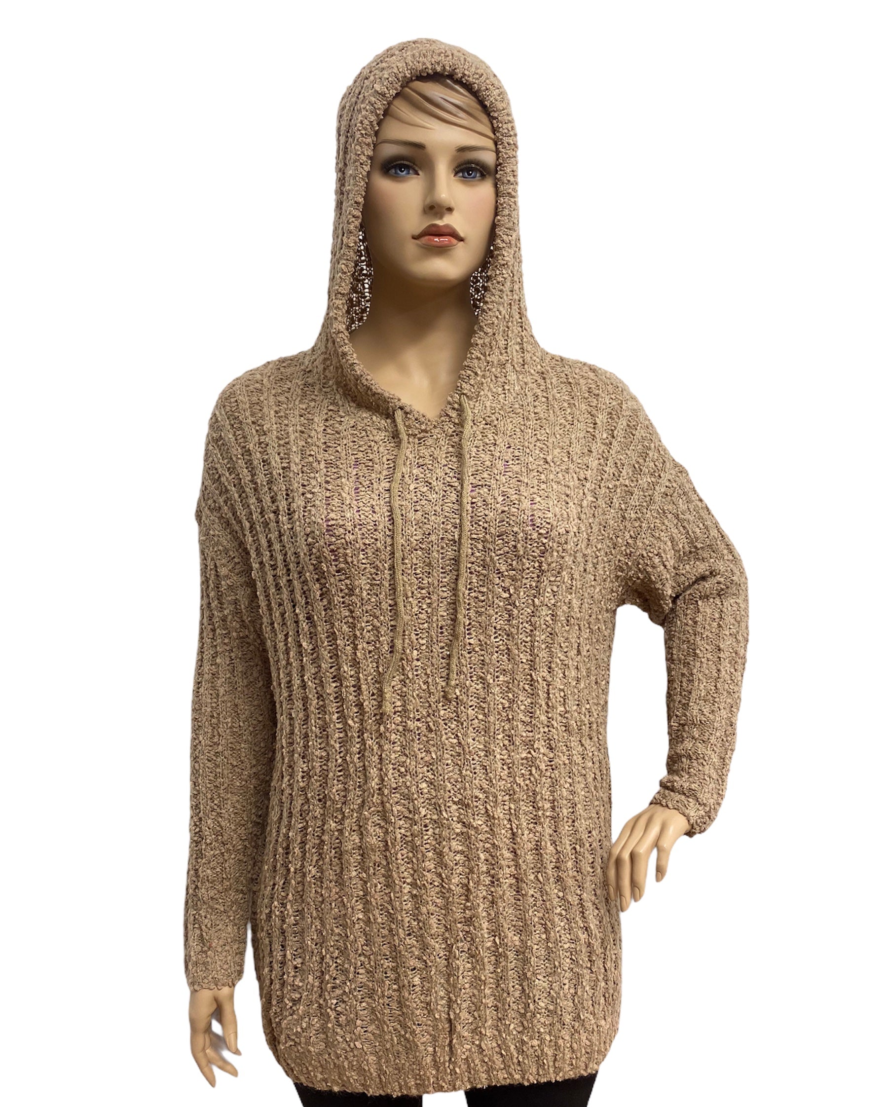 Hooded popcorn hot sale knit sweater