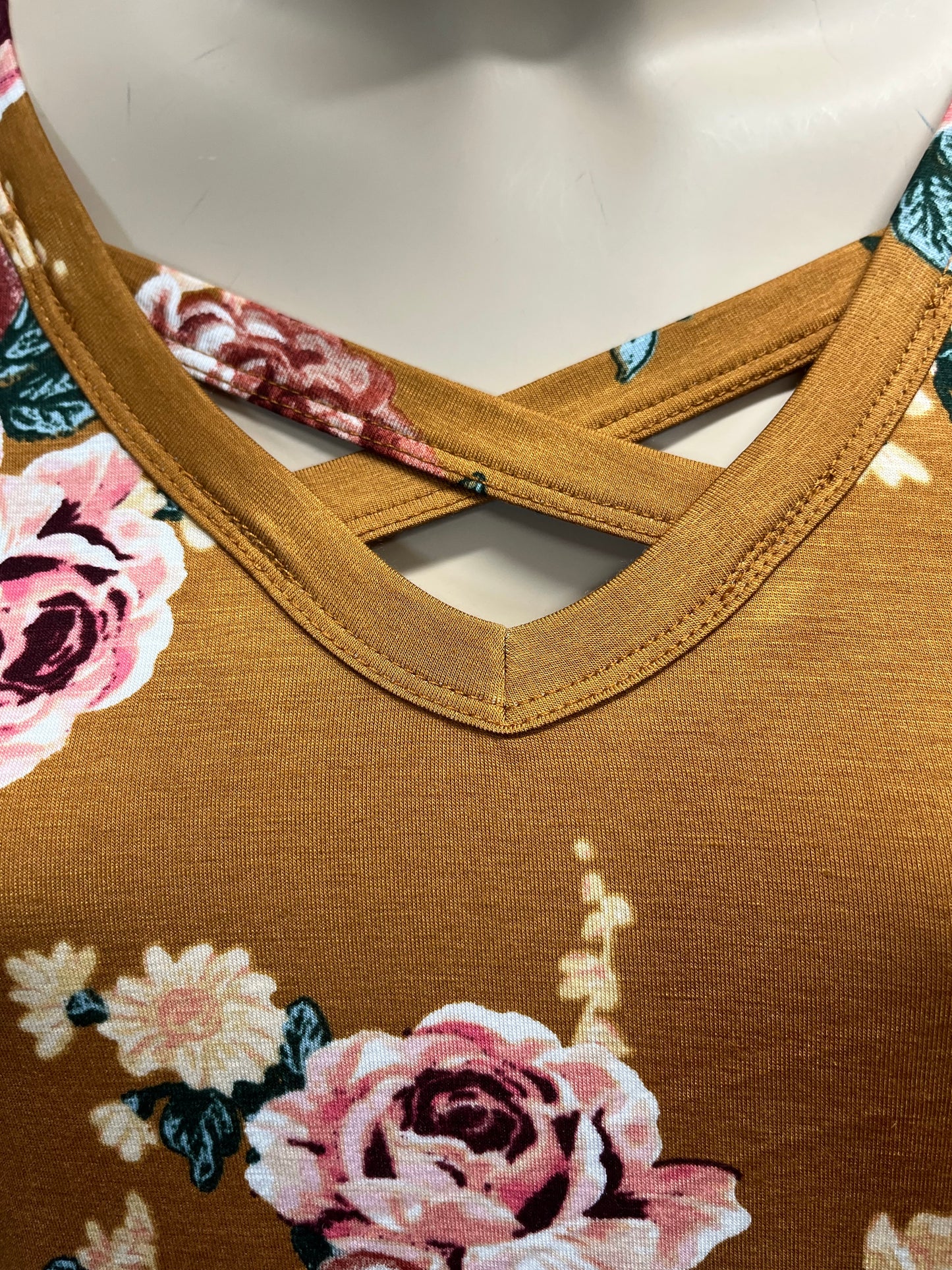 Mustard Floral Crisscross Top