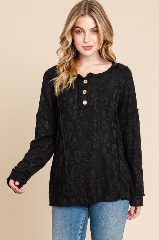 Textured Top with Button Neckline
