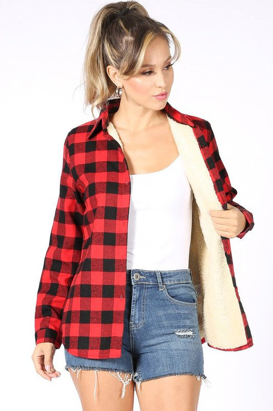 Checkered Shacket with Fleece Lining