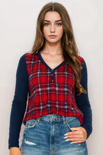 V Neck Plaid Top
