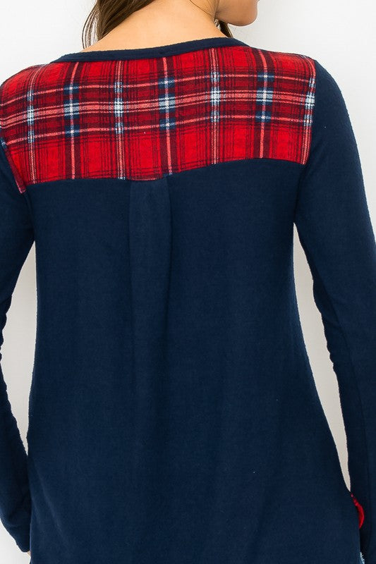 V Neck Plaid Top