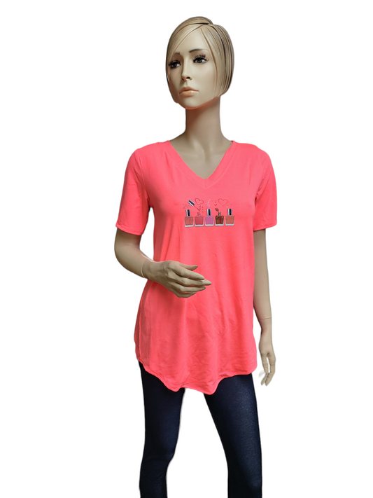Hot Pink Tunic with Square Nail Polish Bottles Design