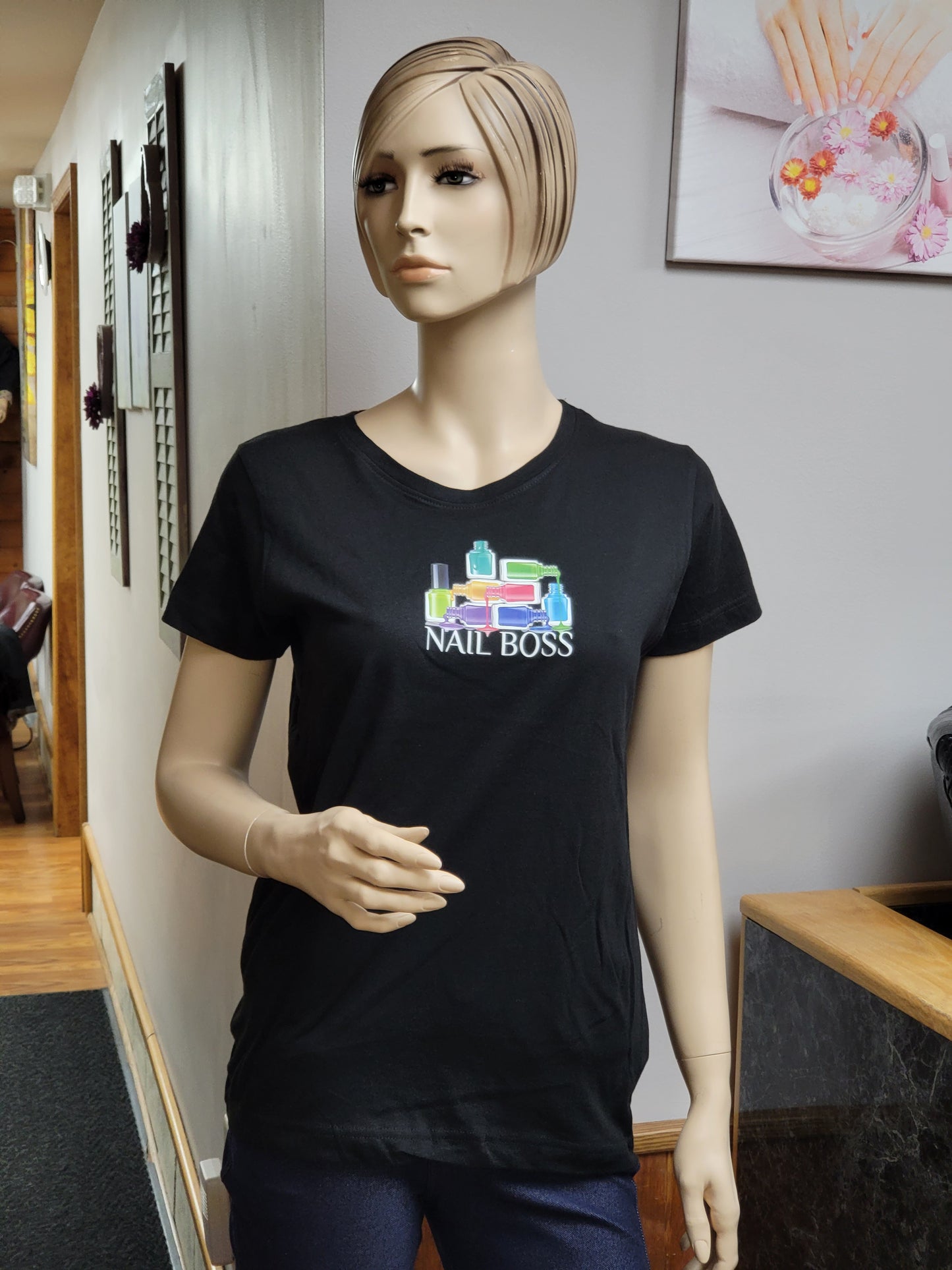 Basic Black T with "Nail Boss" with Round Neck