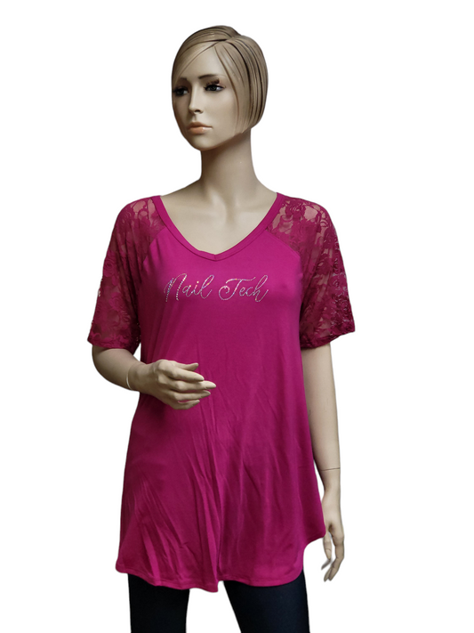 Nail Tech Tunic with Lace Sleeves Multiple Colors