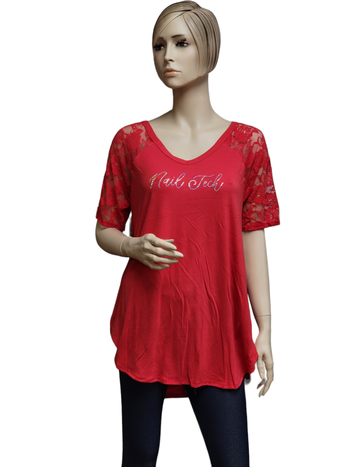 Nail Tech Tunic with Lace Sleeves Multiple Colors