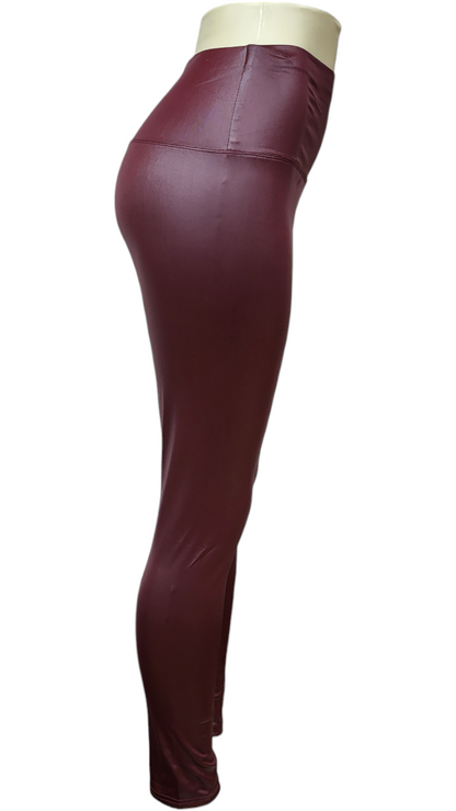 Faux Leather Burgundy Yoga Style Leggings