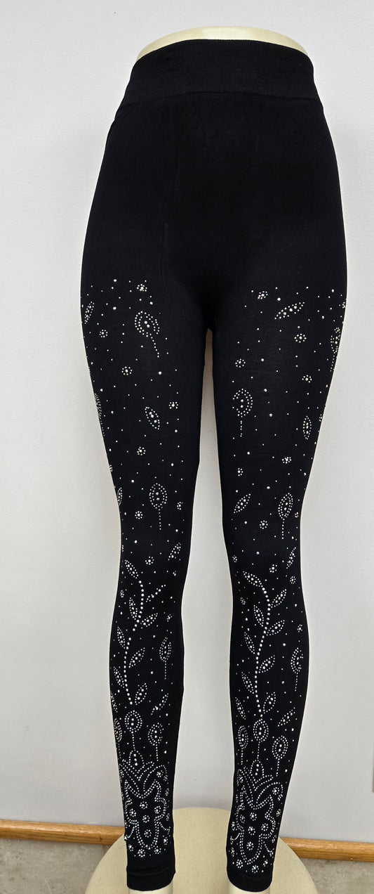 Leggings with Rhinestones on Front of Leg