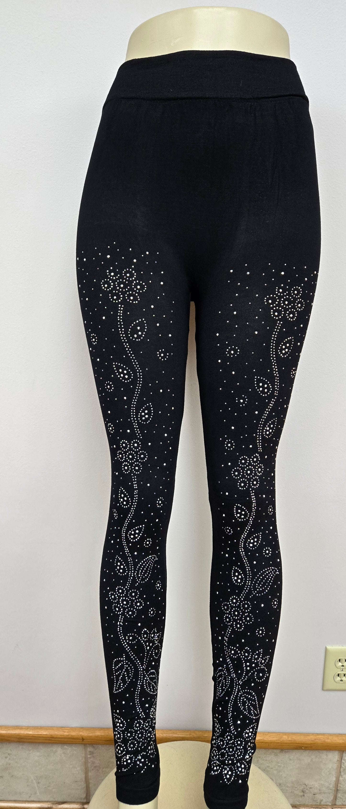 Leggings with Rhinestones on Front of Leg