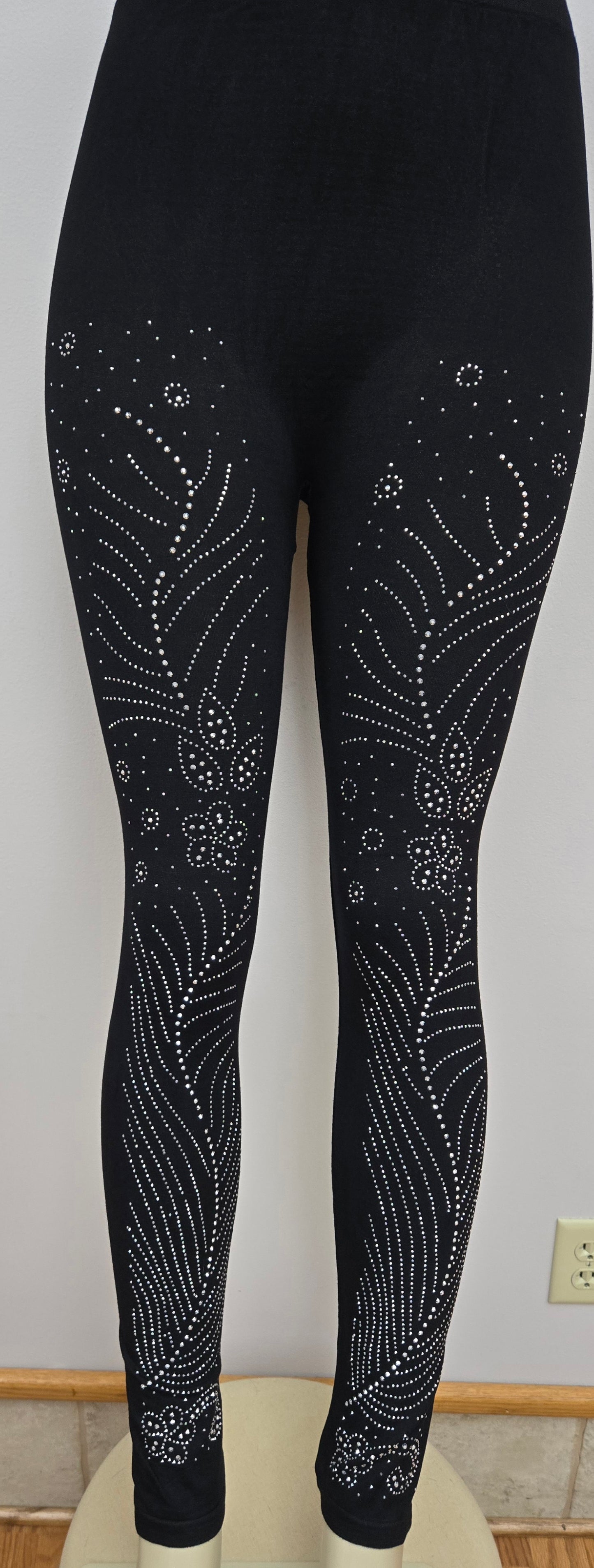 Leggings with Rhinestones on Front of Leg