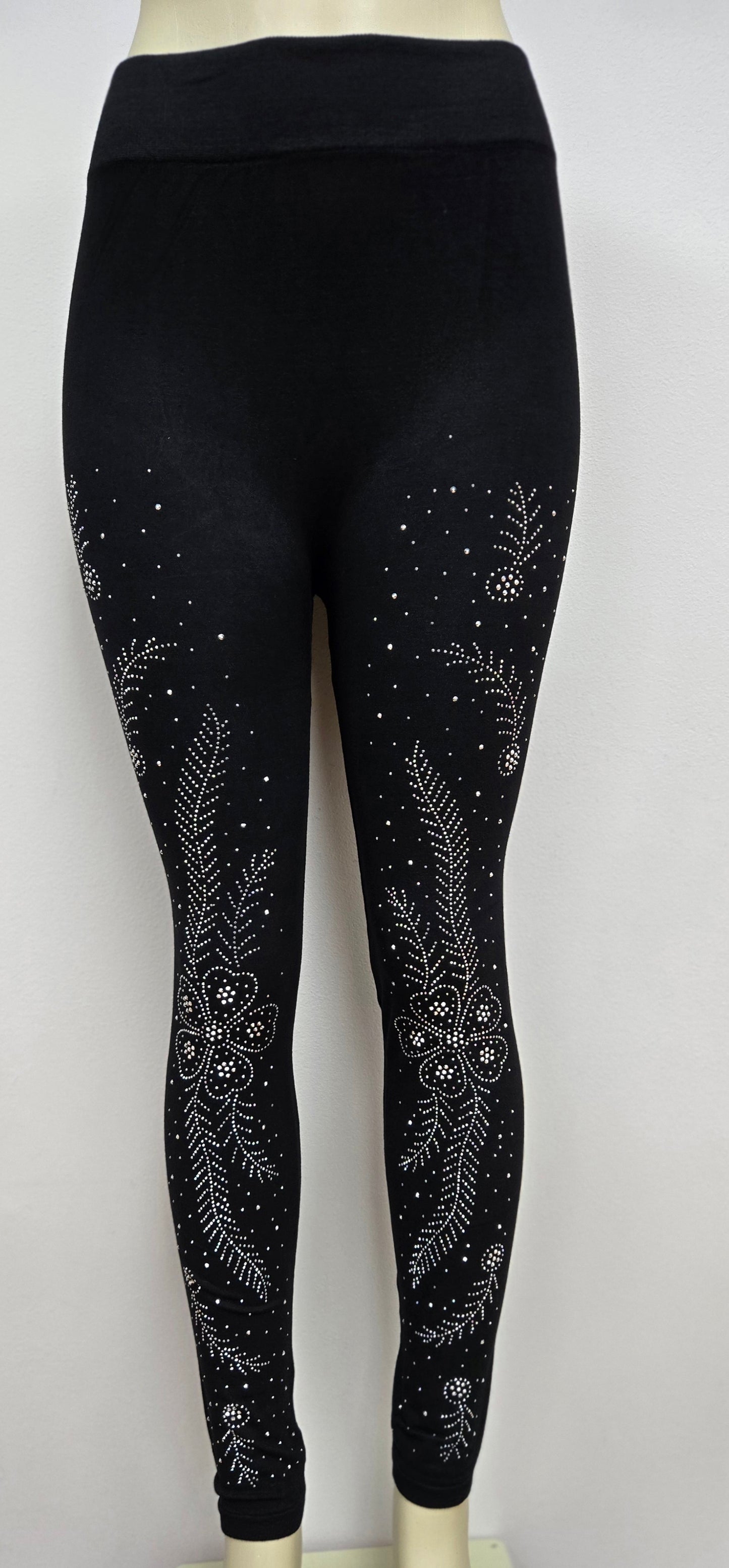 Leggings with Rhinestones on Front of Leg