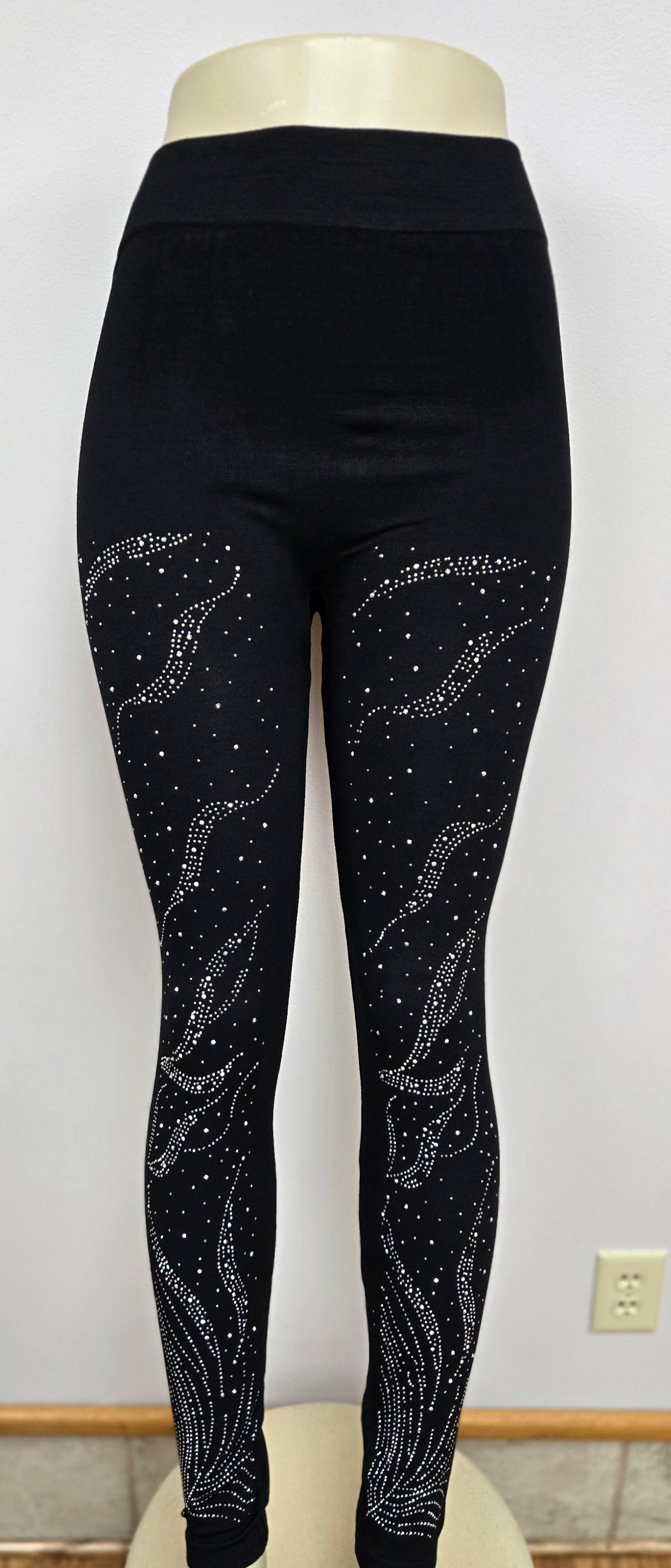 Leggings with Rhinestones on Front of Leg