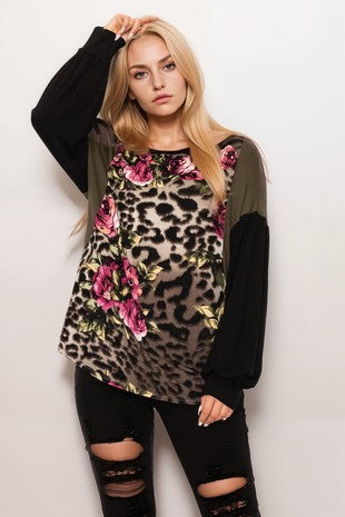Floral/Animal Print Long Sleeve Top