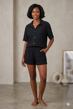 Crinkle Fabric Button Down Top and Shorts