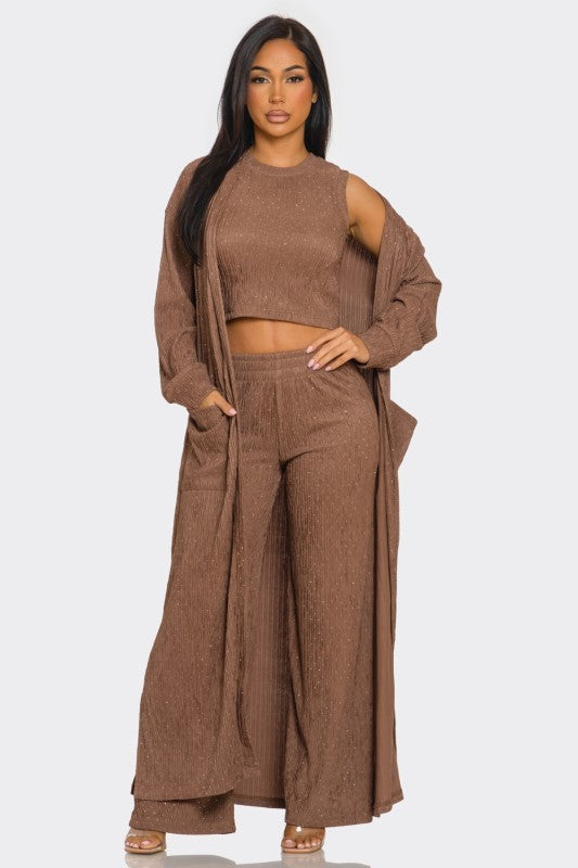 Rhinestone Pant Set with Cardigan
