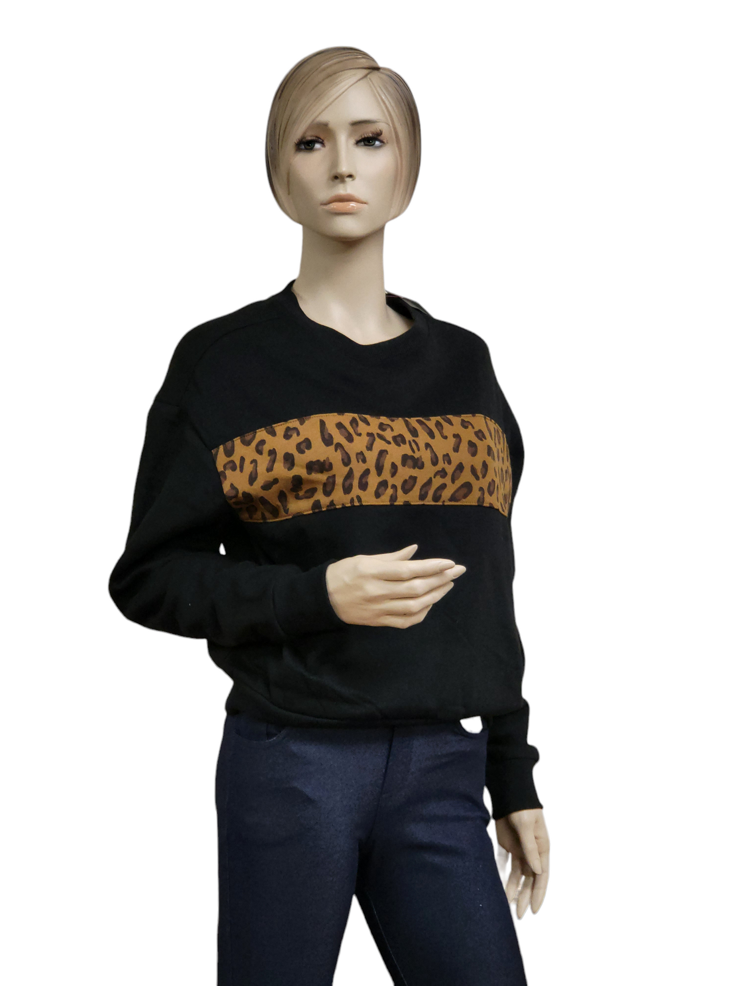 Black Sweatshirt with Leopard Pattern