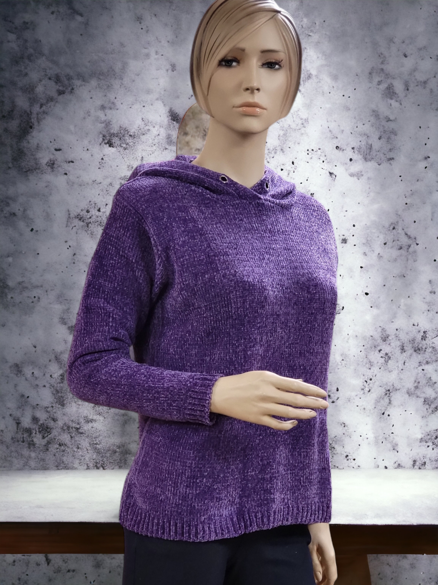 Purple Chenille Hooded Sweater