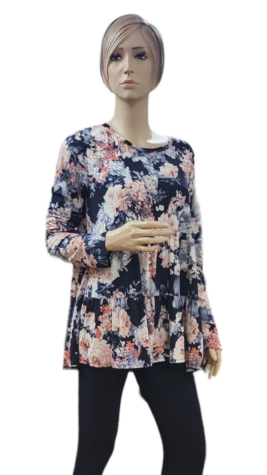 Navy Floral Long Sleeve Blouse