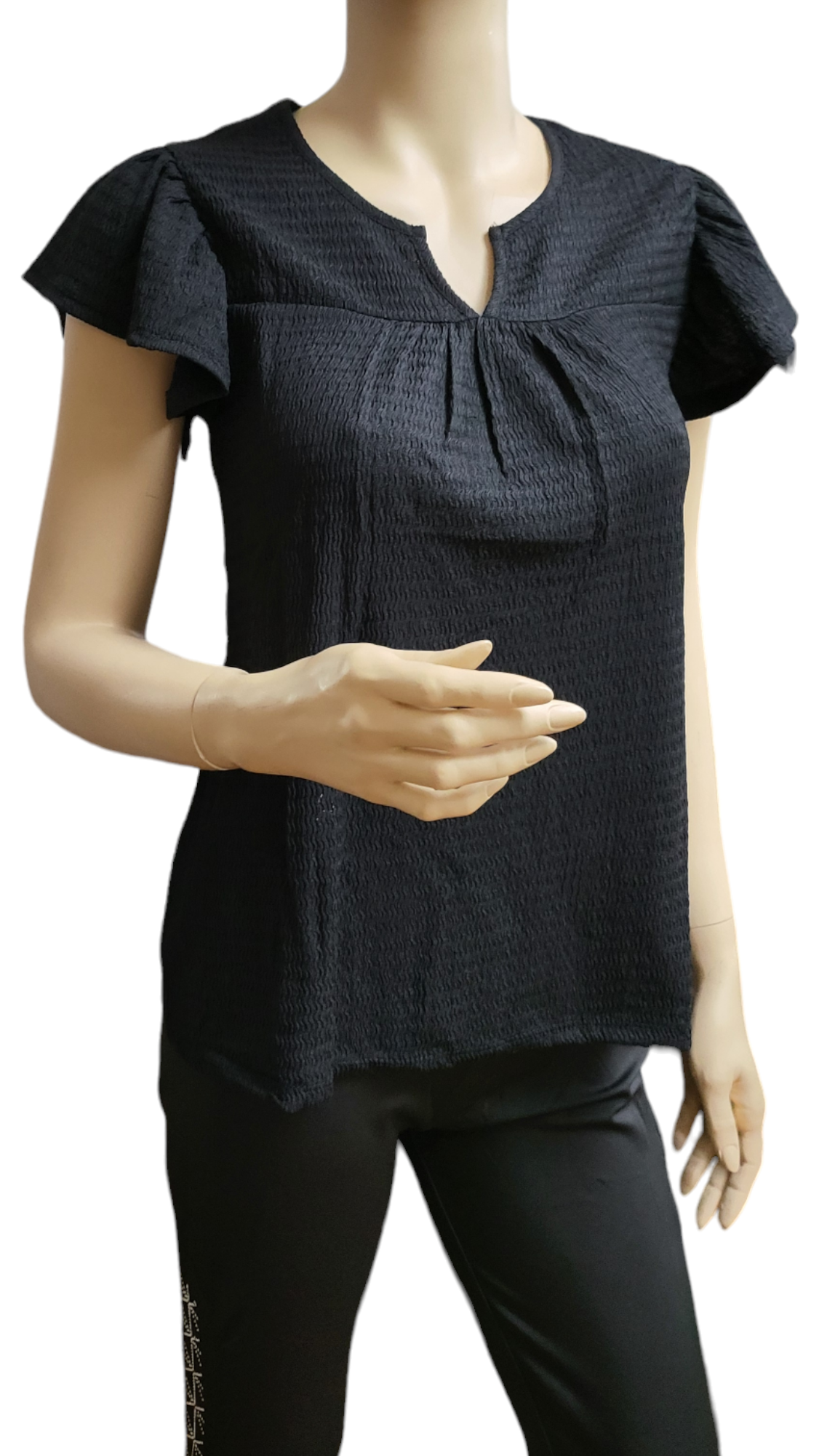 Ruffled Short Sleeve Top with Crinkle Fabric