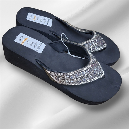 Rhinestone Wedge Flip Flops