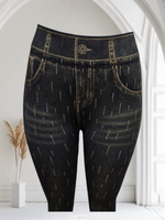 Jean Print Leggings with Glitter Aceent