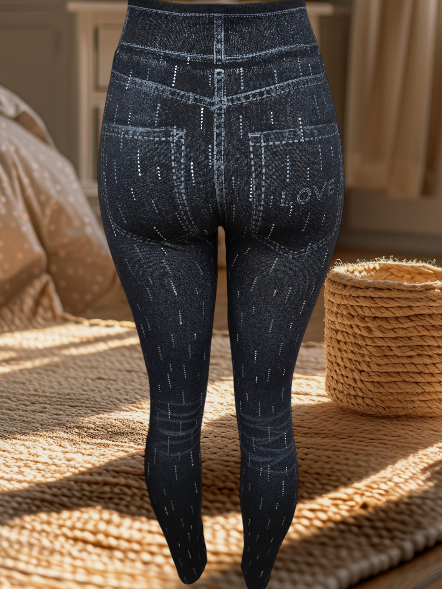 Jean Print Leggings with Glitter Aceent