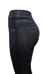 Jean Print Leggings with Glitter Aceent