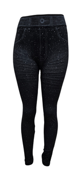 Jean Print Leggings with Glitter Aceent