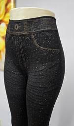 Jean Print Leggings with Glitter Aceent